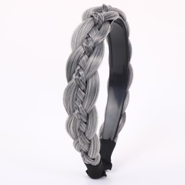 TOECWEGR Braided Headband With Teeth Synthetic Hairpiece Hair 3 Shares Merger Plaited Wide Fishtail Braided Hair Band Hairpiece for Women Beauty (Grandma Grey, Free)
