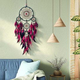 Large Dream Catchers for Adults,Black-Red Feathers with Turquoise Ornament