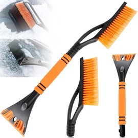 Car Ice Scraper with Snow Brush, 2-in-1 Car Ice Scraper, Ergonomic Non-Slip Soft Handle, Removable Ice Scraper, Durable Windscreen Scraper, Car for Truck, Suv Windscreen (Orange)