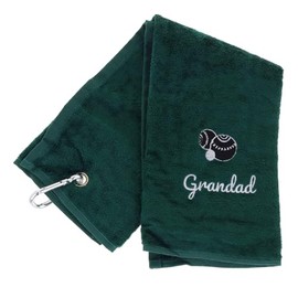 Always Looking Good Embroidered Dark Green Lawn Bowls Towel for Grandad Tri Fold Luxury Velour 50cm x 40cm Custom Bowling Towel with Carabiner Cip Bowling Gifts for Grandad