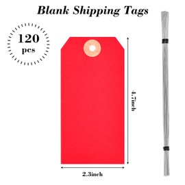 SallyFashion 120PCS Blank Shipping Tags, 4 3/4 x 2 3/8 inches Manila Hang Tags with Wire Label Tags (Red)