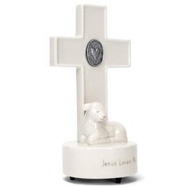 DEMDACO Heart Cross with Little Lamb 8 inch White Musical Figurine Plays Jesus Loves Me