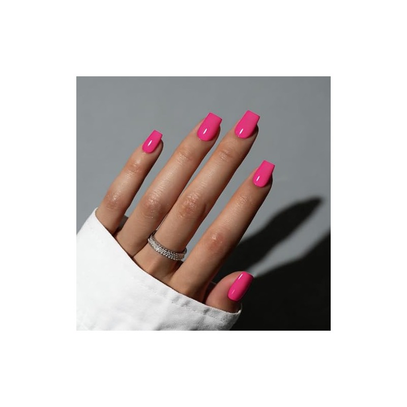 SXVME Uñas postizas acrílicas naturales, semitransparentes, cuadradas, cortas y brillantes,
