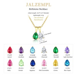 JALZEMPL Dainty Birthstone Gold Necklaces for Women Trendy 14K Gold Plated Diamond Pendant Necklace with 2 Birthstone Cubic Zirconia Emerald Necklaces Birthday Gifts for Women Jewelry, Brass, Zircon