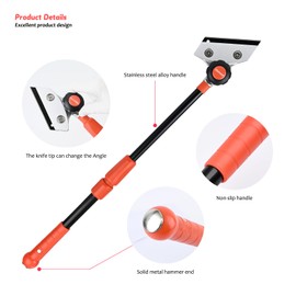 EHDIS Razor Blade Scraper Retractable Floor Scraper with Rotatable Head,Long Handle Heavy Duty Razor Paint Scraper with 10pcs Blades for Cleaning Glass, Tile, Floor, Wall