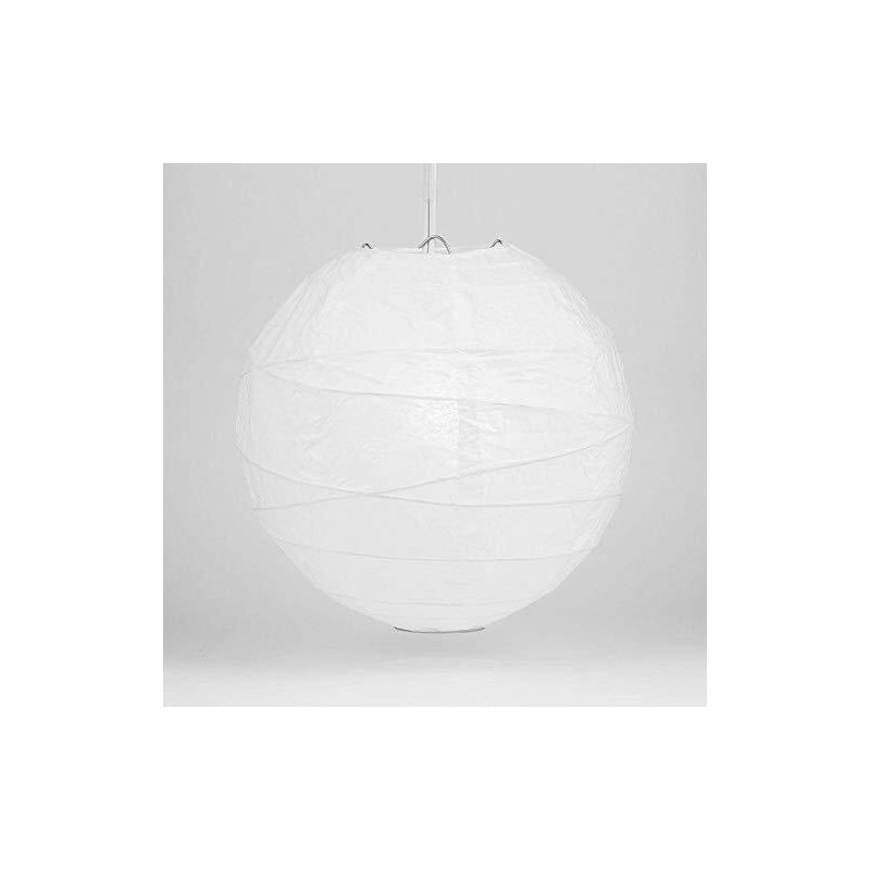 Quasimoon 14" White Round Paper Lantern, Crisscross Ribbing, Hanging Decorati...