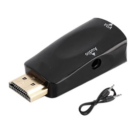 Adaptador Convertidor HD 1080P HDMI Hembra a VGA Hembra con Cable de Salida de Audio de 3,5 Mm - Los Conectores Chapados en Oro Mejoran el Rendimiento de la Señal, No Se Necesita Fuente de(Negro)