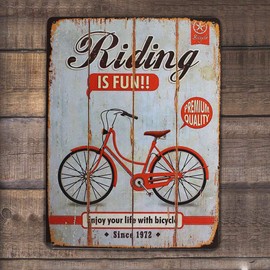 ARTCLUB Riding Is Fun Enjoy Your Life with Bicycle, Metal Tin Sign, Vintage Plaque Poster Garage Home Wall Decor, Size 8" X 12"