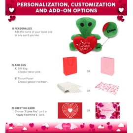 DolliBu I Love You Alien XL Plush – Cute Alien Stuffed Animal with Red Heart and with Name Personalization for Valentine, Anniversary, Romantic Date – 18 Inches