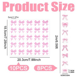 FCKLVMC 8 Pcs Pink Bow Decorations Banner for Party with 250 Sticker, Hanging Bow Garland for Baby Shower Bow Themed Party Decorations