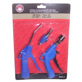 Canadian Tool and Supply 3 pc Compressed Air Blow Gun Kit, Includes Pistol Grip, Turbo Tip and Mini/Pneumatic Duster Set Shop Tool Compressor Accessory (BGS-3)