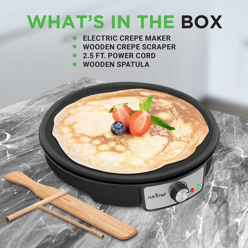 Nutrichef Electric Crepe Maker Pan & Griddle - 12 Inch