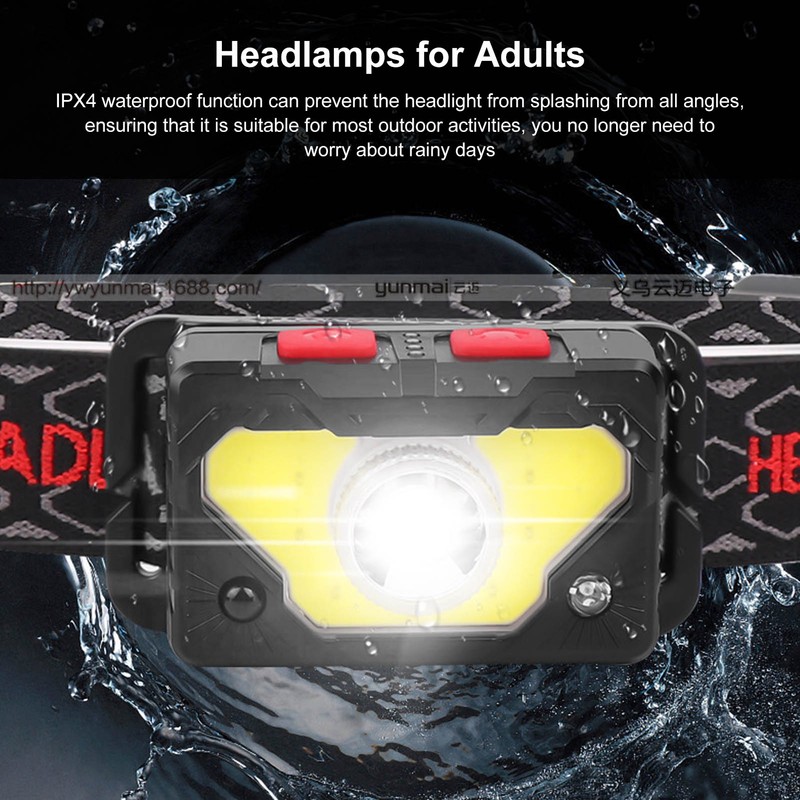 Rechargeable Headlamp USB Charging Infrared Sensor Headlight IPX4 Waterproof Hiking