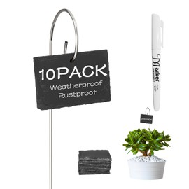 Cureder 10-Pack Marble Rectangle Garden Markers,Weatherproof Metal Plant Labels Large Planting Seedling Stake Signs, for Seedlings Herbs Vegetable Greenhouse Gifts with White Marker Pen Labels