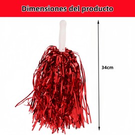 THJOPOKEEL Pompones de Porristas, 12 Paquetes Pompones de Porristas Pompones de Lámina Metálica con Mango Bastón Pompones Divertidos de Equipo de Porristas para Cheer Sports Party Dance Accesorios (Rojo)