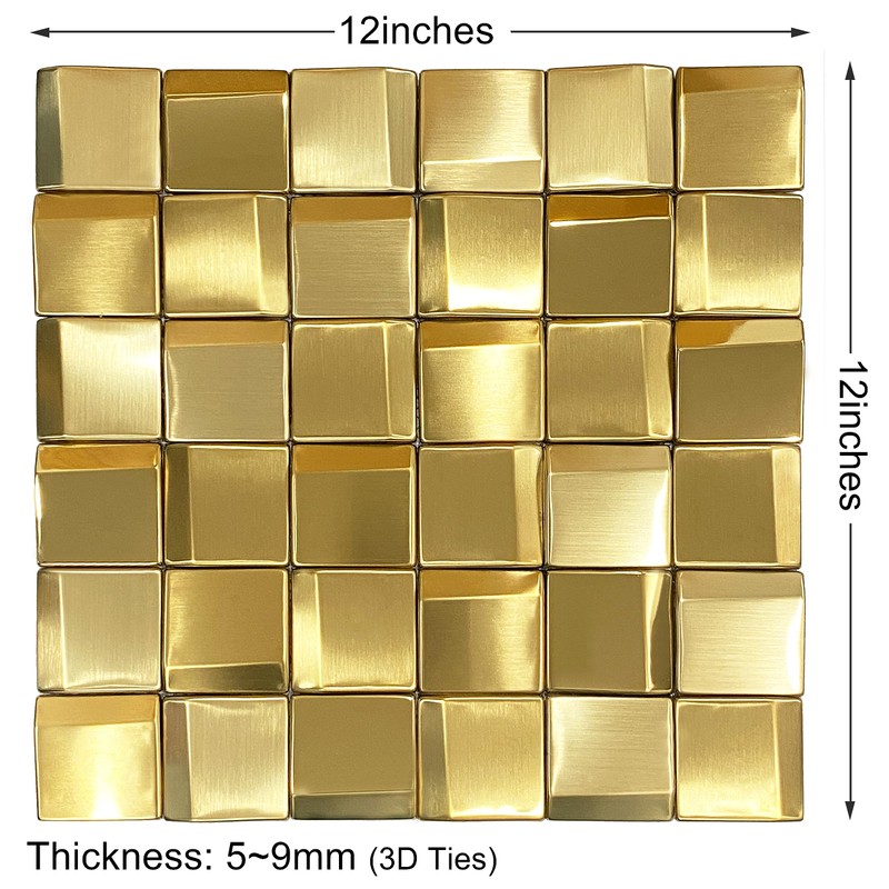 Parrotile 3D Wall Panels Golden 2x2 Metal Mosaic Tile Sheets