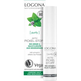 Organic Active Pimple Stop by Logona Naturkosmetik for Blemished Skin & Combination Skin, Organic Mint & Natural Salicylic Acid from Willow Bark, Quick Aid Against Pimples, Natural & Vegan, 6 ml
