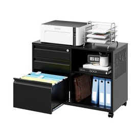 Letaya Mobile 3 Drawer File Cabinet with Lock-Metal Lateral Rolling Printer Stand Filing Cabinets for Home Office-Storage A4/F4/Letter (Black)