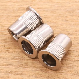 M8-1.25 x 18mm Rivet Nut Stainless Steel 304 (18/8), UNC Flat Head Threaded Insert Rivnuts, Knurled Body, 50 PCS