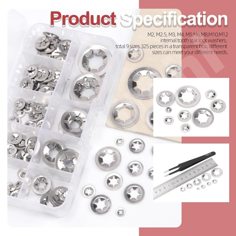 Hilitchi 211Pcs 9 Sizes Internal Tooth Star Lock Washers Assortment