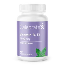 Celebrate Vitamins Vitamin B-12 Quick Melt Tablets, 1000 mcg with Folic Acid, 90 Count (Mint)