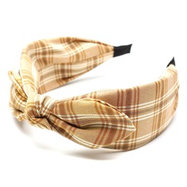 QinGoo Stylish Wide Checker JK Headband Hair Band Painless, Adult Hair Accessory, Cute, Ladies, Korea, 1 Piece (Camel)