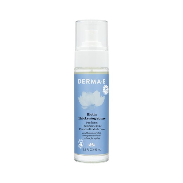 DERMA-E Biotin Thickening Spray – Hair Volume Spray for Fine Hair – Protein-Enriched Hair Texturizer Spray with Panthenol, Therapeutic Mint and Chanterelle Mushroom, 3.3 Fl Oz