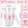 Whaline 50Pcs Ballerina Plastic Cups with Lids Straws Pink Bow