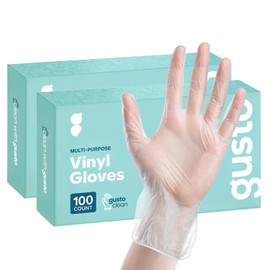 GUSTO [200 Count Disposable Vinyl Gloves – Clear, Latex-Free, Powder-Free, BPA-Free – Safe for Food Handling, Cooking & Cleaning - Medium (Formerly Comfy Package)