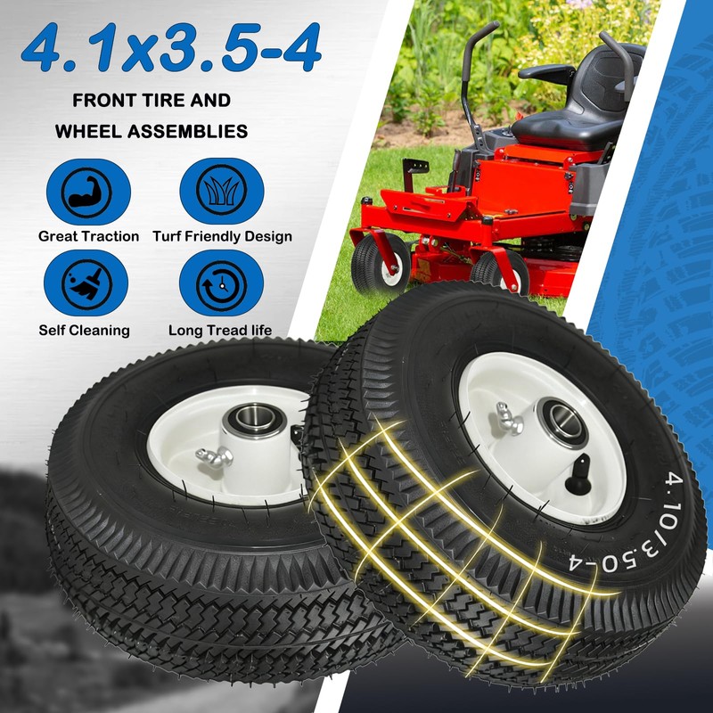 4.10/3.50-4 Tubeless Tire with 3/4" Bearing, 105-3471 Front Wheel and