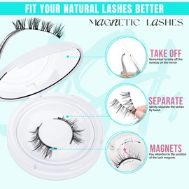 Magnetic Eyelashes with Lash Clusters Applicator 5 Magnets Natural Magnetic False Lashes Kit Wispy Reusable Cluster Eyelash Extensions with Magnets No Lashes Glue or Liner Needed(1 Pairs-Natural)