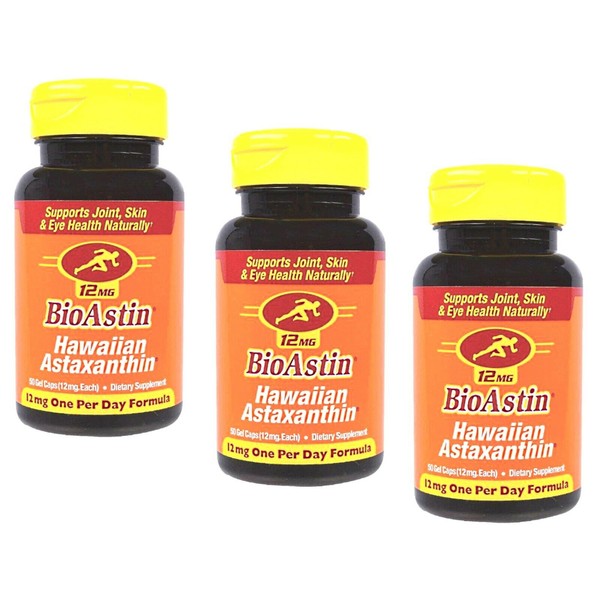 3 x 50 gel BioAstin - Hawaiian Astaxanthin 12mg capsules VEGAN FORMULA
