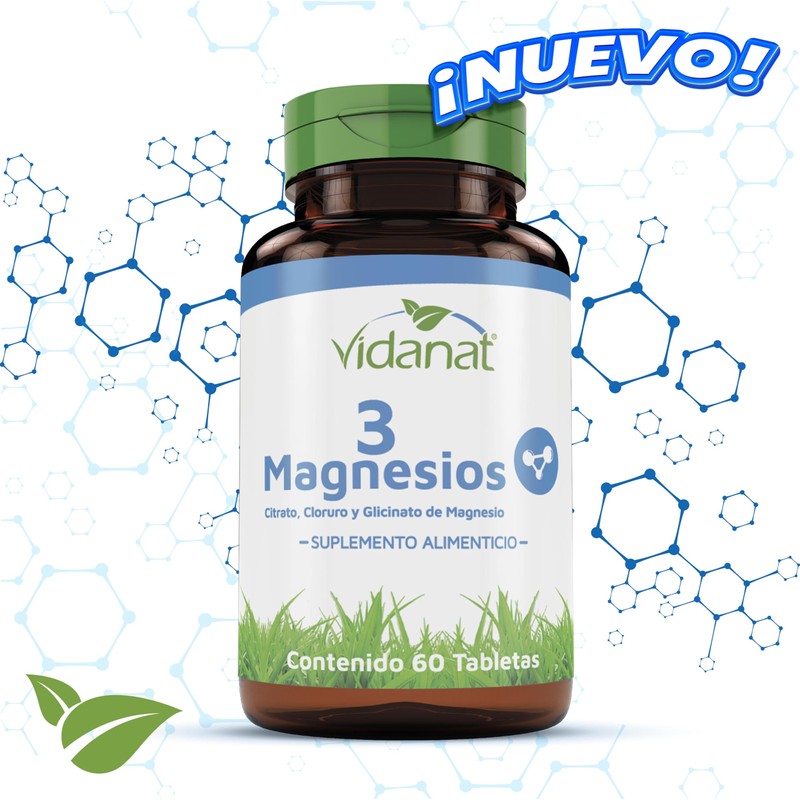 Vidanat 3 Magnesios 60 Tabletas | Bisglicinato de magnesio, citrato