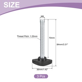 sourcing map 3Pcs Tee Wing Knobs Thumb Screws, M8 x 70mm Clamping Screw Knob Male Thread Carbon Steel T Shaped Thumb Screws Handle 36mm Dia. for Hand Tightening Knob Replacement, Black