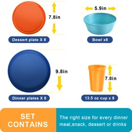 40-Piece Kitchen Plastic Dinnerware Set, Service for 8, Includes Dinner Plates, Cups, Bowls, Forks, Knives, and Spoons, Durable and Reusable, Microwave Safe, Ideal for Everyday Use and Outdoor Dining