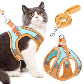 SlowTon Arnes Gato Antiescape, Ajustable Arnés con Correa 150CM para Gatos 1Kg-7.5Kg Mediano y Pequeño Grande, Reflectantes de Tela de Malla Suave y T