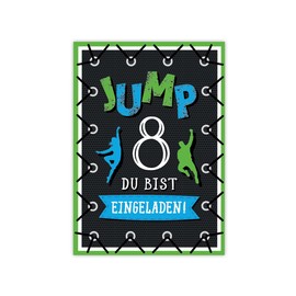 Minkocards 8 Invitation Cards for 8th Children's Birthday Boys Girls Jump Trampoline Invitations Eighth Birthday Includes 8 Envelopes