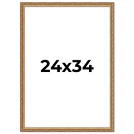 Poster Palooza 24x34 Traditional Antique Gold Complete Wood Picture Frame with UV Acrylic Plexiglass, Foam Board Backing & Hardware Included