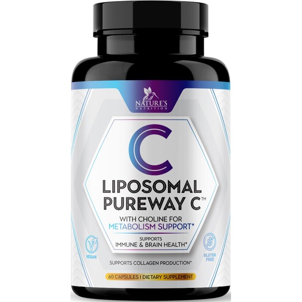 Liposomal Vitamin C Extra Strength 1000 mg PureWay Vitamin C Supplement for Immune Support & Collagen Booster, Buffered Soluble Nature's Liposome VIT C, Encapsulated for High Absorption - 60 Capsules
