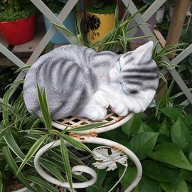 NINEFOX Cat Garden Statue, Sleeping Cat Statue, Realistic Fur Texture Cat Sculpture, Resin Cat Garden Decor for Patio, Porch, Lawn, Cat Statue for Cat Lovers (Grey, 9.84x7.09x2.76 Inch)