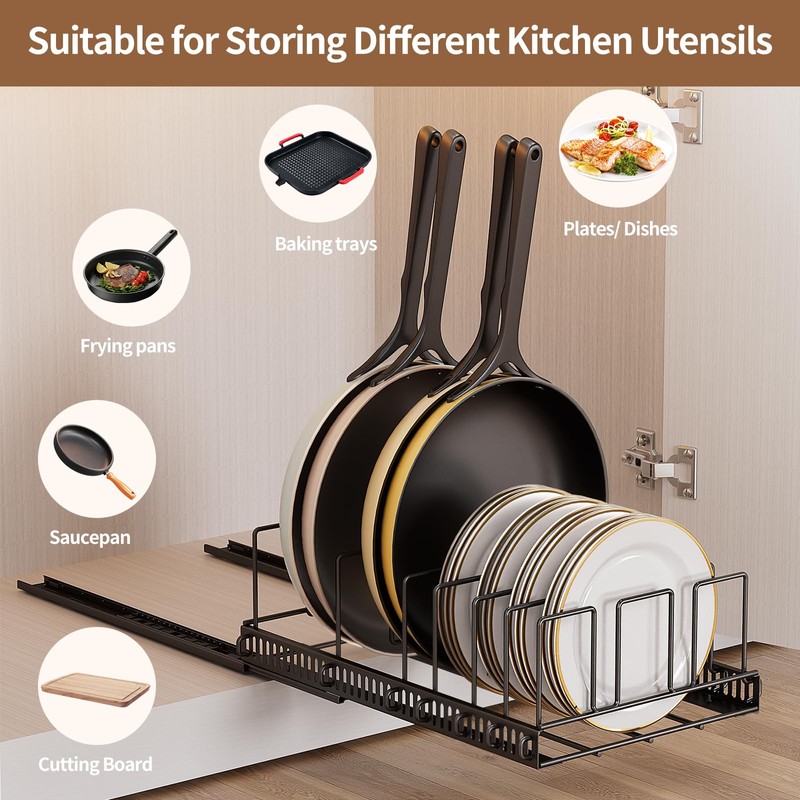Housolution Pull Out Food Container Lid Organizer with Sliding Rail,