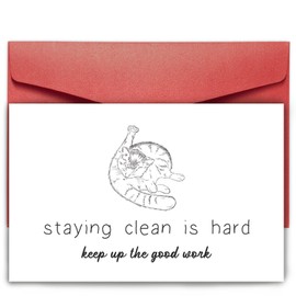 Funny Cat Sobriety Card - Humorous Support for Friends & Family, One Year Sober Anniversary