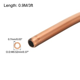 sourcing map Copper Tube 3/8'' OD x 3Ft 1/32" T Refrigeration Flexible Pipe Seamless Hollow Metal Soft for Air Conditioners Refrigerators and Other Equipment