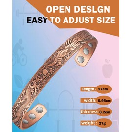 EnerCoppeX Copper Bracelets Brazaletes for Women, Adjustable Cuff Bangles, Copper Magnetic Bracelet for Men, Silver