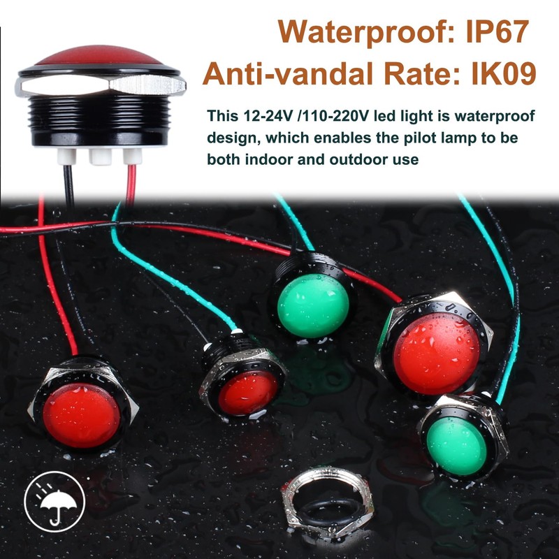 DMWD 2Pcs 22mm 12V-24V AC/DC Metal Indicator Light, 20mA Waterproof