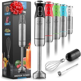 Zulay Kitchen Immersion Blender Handheld 500W - 8 Speed Copper Motor Immersion Hand Blender - Heavy Duty Stick Blender Immersion With Stainless Steel Whisk and Milk Frother Attachments (Black)