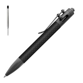 Cool Hand 4.9'' Carbon Fiber Bolt Action Pen, Ballpoint Ink Refillable, Office Business Writing Pens, Compact Size, Deep Pocket Clip, with a Refill, Dark Gray Titanium, CHP005-TI