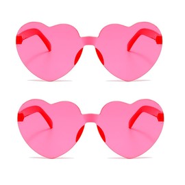 Yilistore 2 Pack High-Grade Boxed Heart Shape Sunglasses,St.Patrick Day Green Eyeglasses,Heart Oversized Rimless Colored Eyewear (Rose Red+Pink)