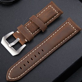 Fashion 24mm Genuine Leather Watch Strap Pin Buckle Wristwatch Band (Dark Brown)