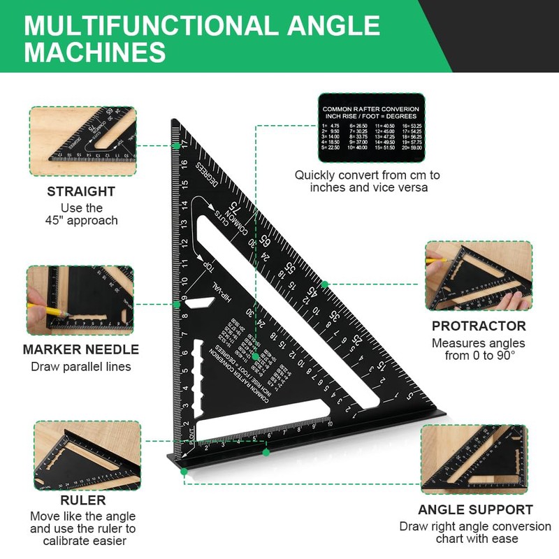 flintronic Carpenter's Square Set, Protractor Try Square 180 mm +